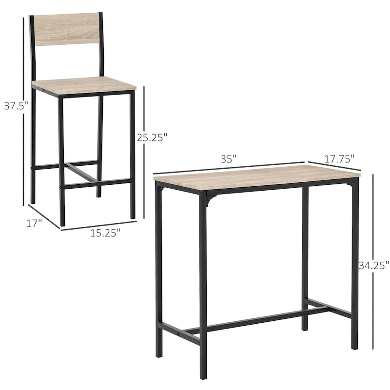 Table de salle à manger et tabourets de bar industriels à hauteur de comptoir