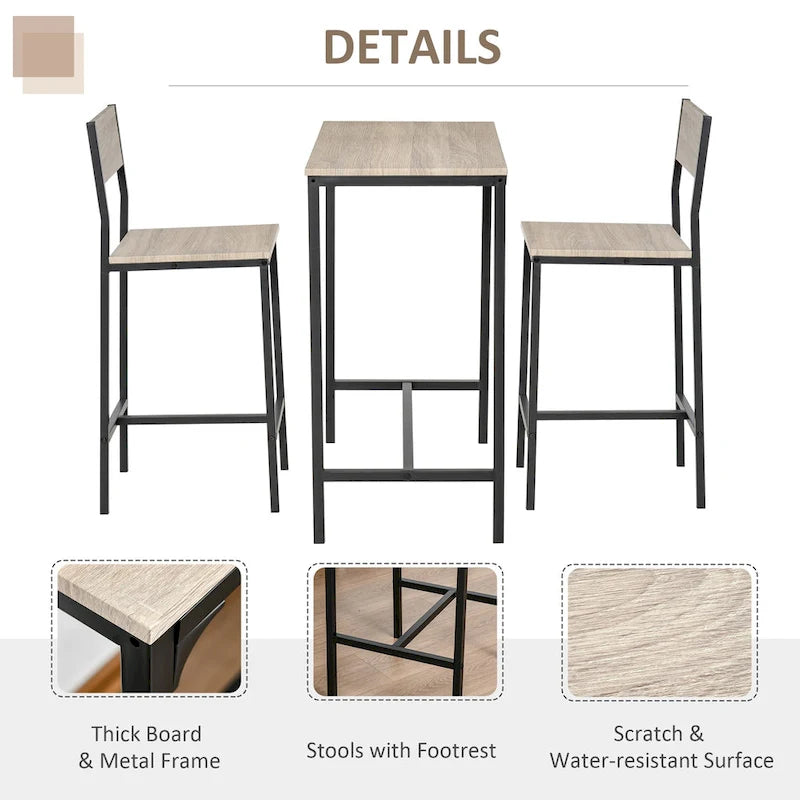 Table de salle à manger et tabourets de bar industriels à hauteur de comptoir