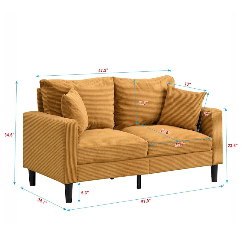 Canapé moderne tapissé avec 2 dossiers et coussins d'assise en mousse haute densité.