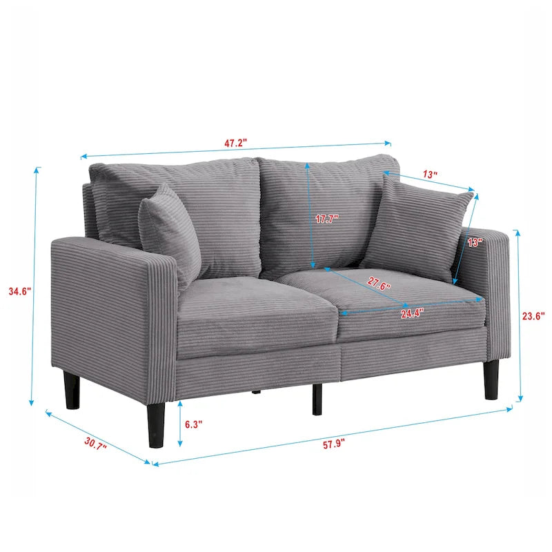 Canapé moderne tapissé avec 2 dossiers et coussins d'assise en mousse haute densité.