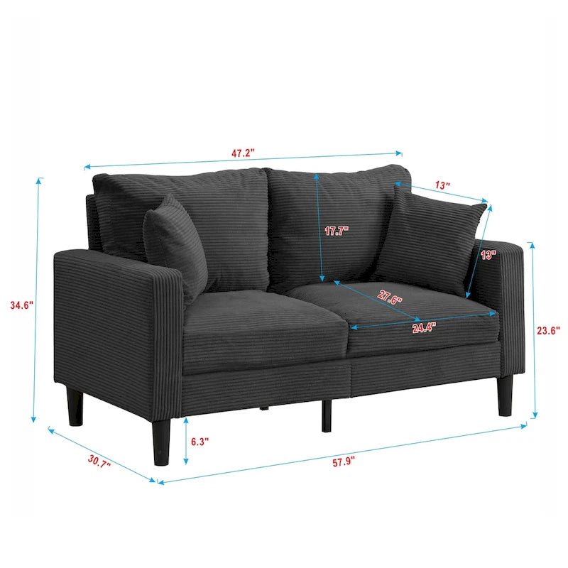Canapé moderne tapissé avec 2 dossiers et coussins d'assise en mousse haute densité.