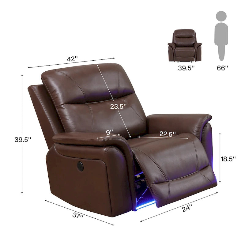 Canapé inclinable en cuir respirant à LED pour le salon