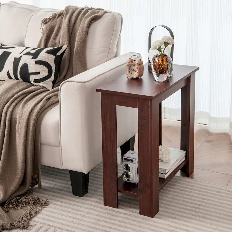 Table d'appoint à double niveau, petite table de chevet compacte pour canapé moderne