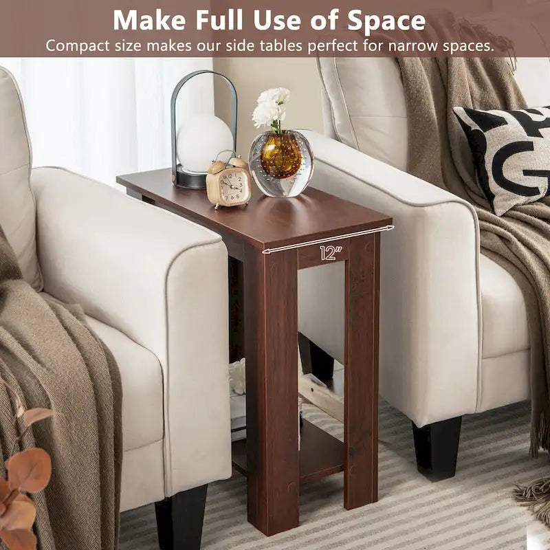 Table d'appoint à double niveau, petite table de chevet compacte pour canapé moderne