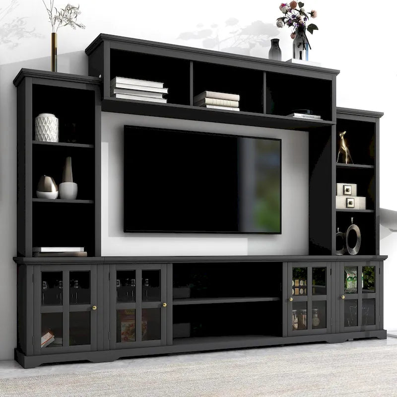Meuble TV pont, portes en verre trempé