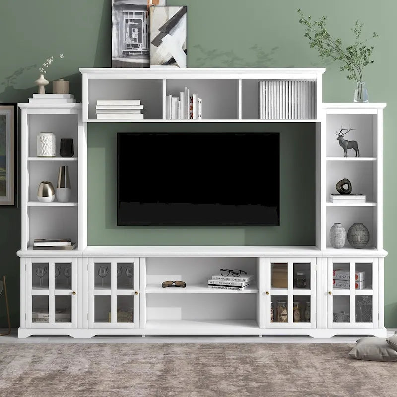 Meuble TV pont, portes en verre trempé