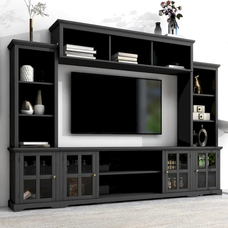 Meuble TV pont, portes en verre trempé