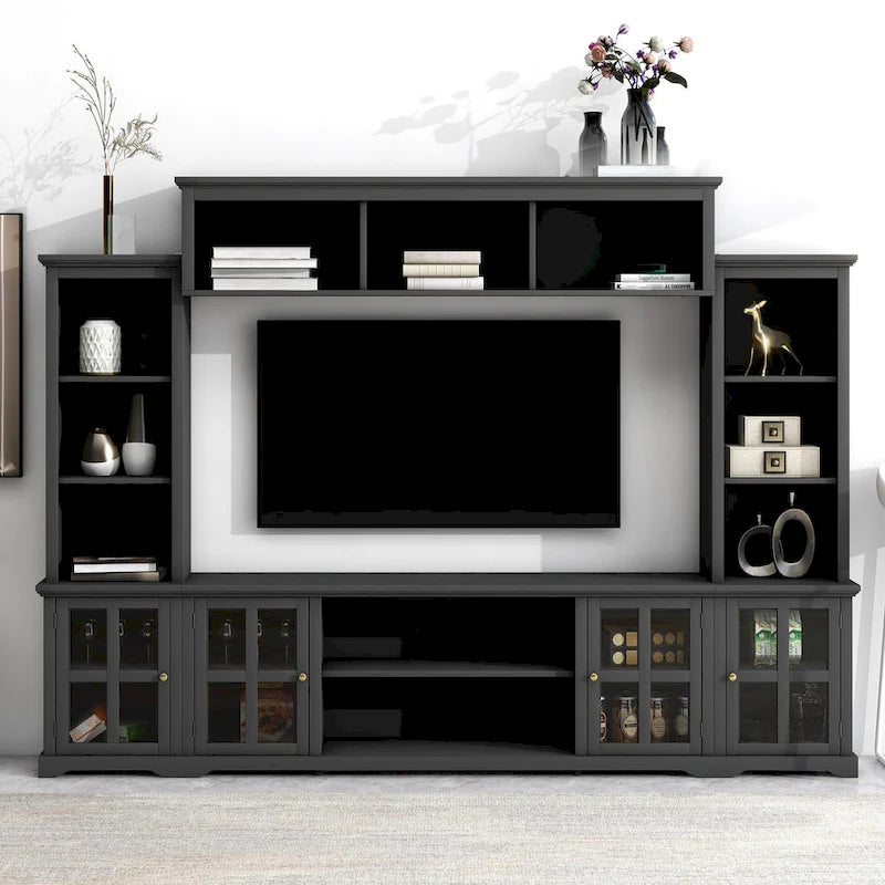 Meuble TV pont, portes en verre trempé