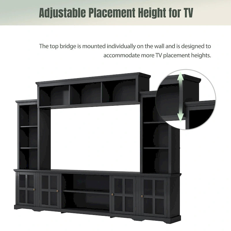 Meuble TV pont, portes en verre trempé