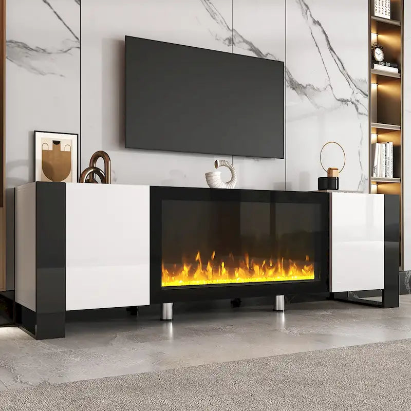 Meuble TV avec cheminée moderne de 68,1 pouces