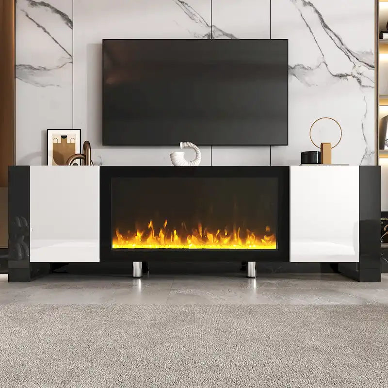 Meuble TV avec cheminée moderne de 68,1 pouces