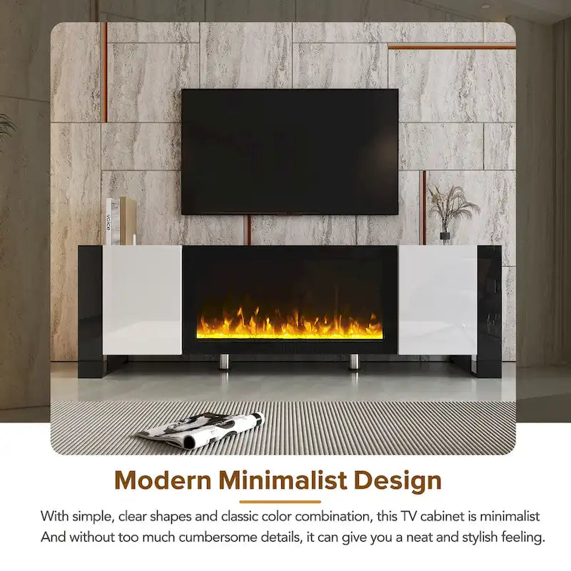 Meuble TV avec cheminée moderne de 68,1 pouces