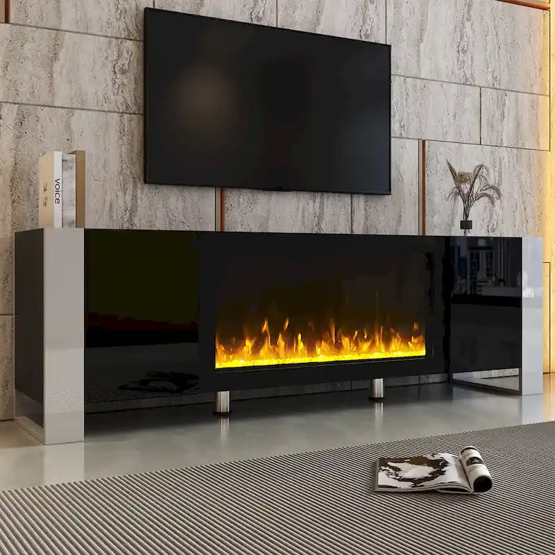 Meuble TV avec cheminée moderne de 68,1 pouces