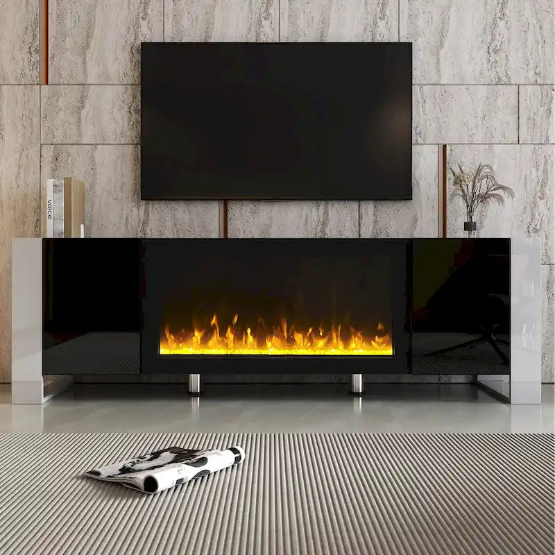 Meuble TV avec cheminée moderne de 68,1 pouces