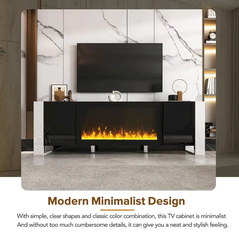 Meuble TV avec cheminée moderne de 68,1 pouces