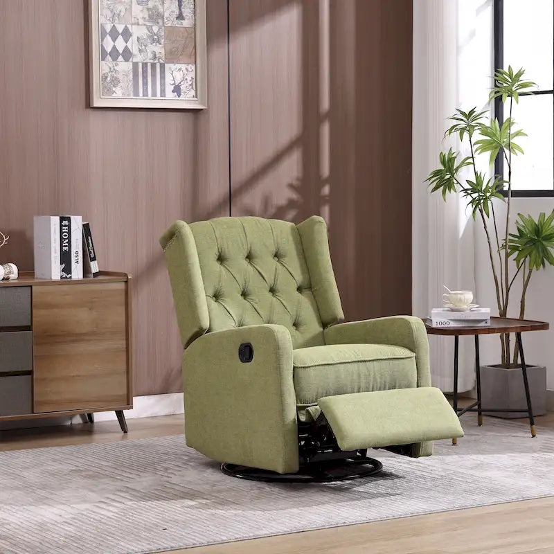 Fauteuil à bascule pivotant à 360 degrés en lin vert olive