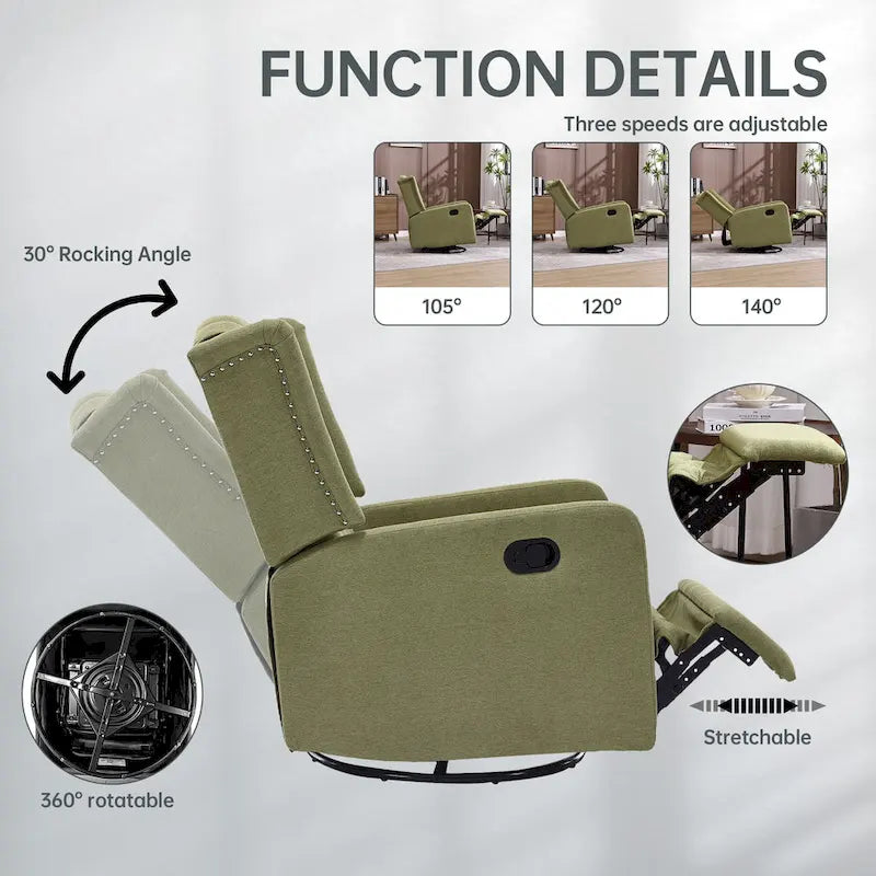 Fauteuil à bascule pivotant à 360 degrés en lin vert olive