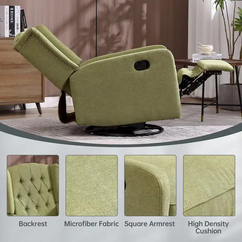 Fauteuil à bascule pivotant à 360 degrés en lin vert olive
