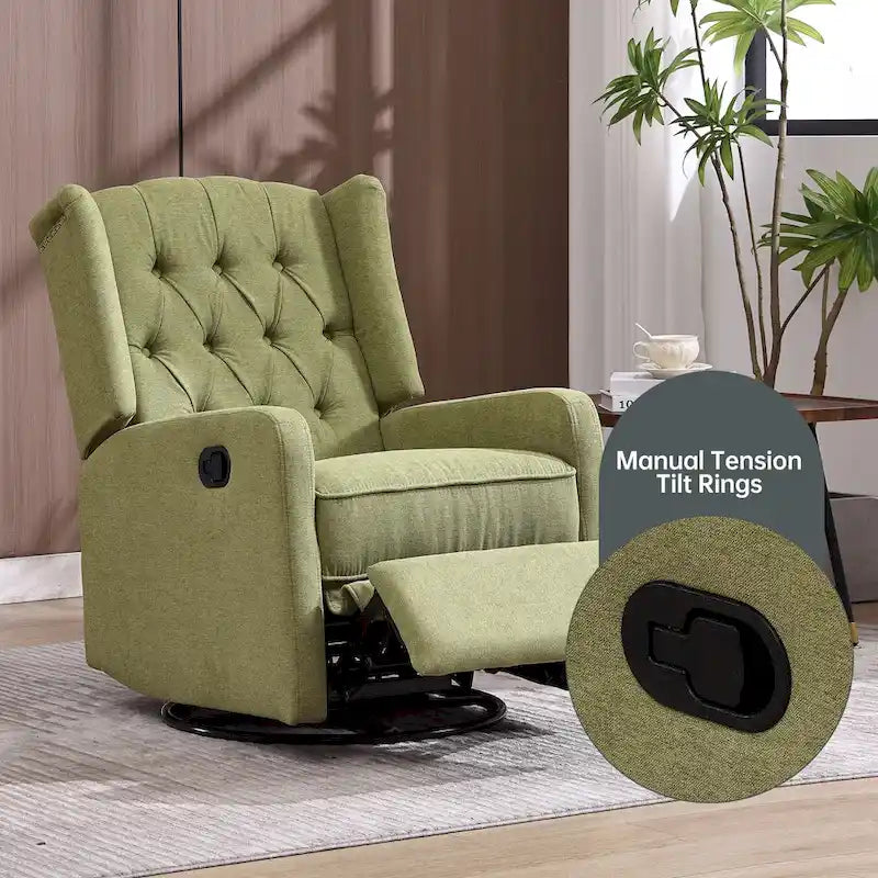 Fauteuil à bascule pivotant à 360 degrés en lin vert olive