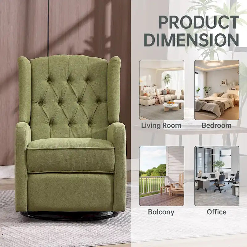 Fauteuil à bascule pivotant à 360 degrés en lin vert olive