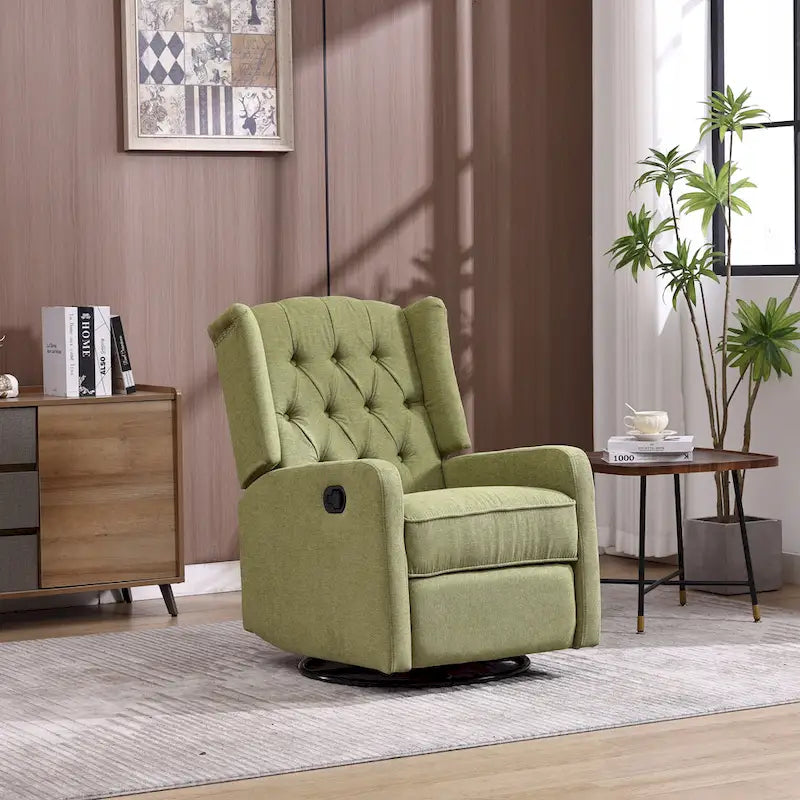 Fauteuil à bascule pivotant à 360 degrés en lin vert olive