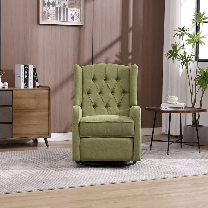 Fauteuil à bascule pivotant à 360 degrés en lin vert olive