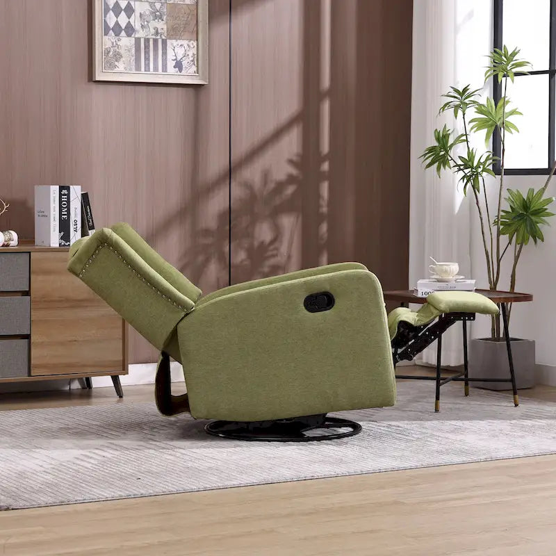 Fauteuil à bascule pivotant à 360 degrés en lin vert olive