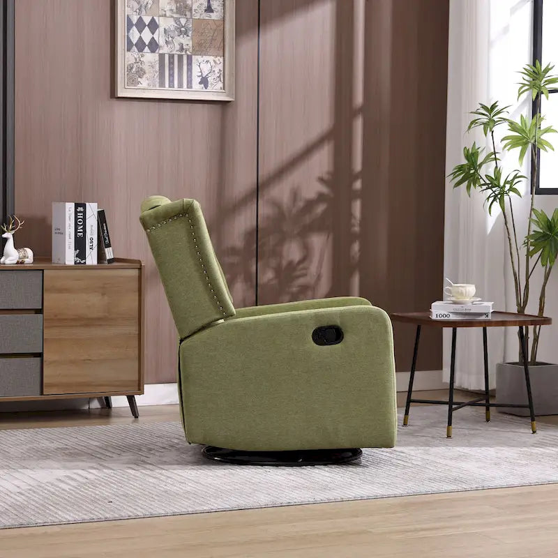 Fauteuil à bascule pivotant à 360 degrés en lin vert olive