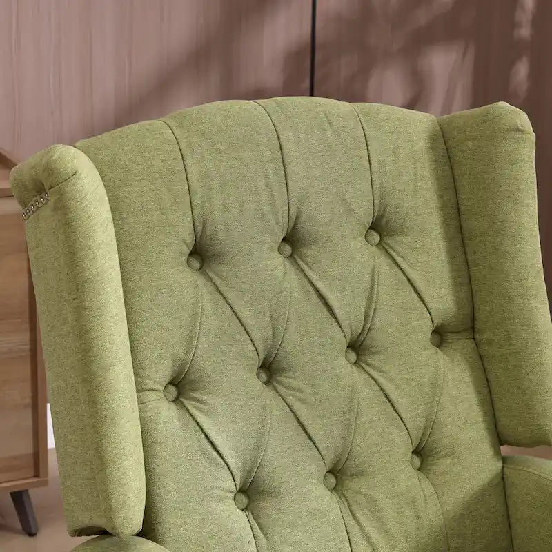 Fauteuil à bascule pivotant à 360 degrés en lin vert olive