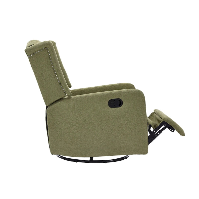 Fauteuil à bascule pivotant à 360 degrés en lin vert olive