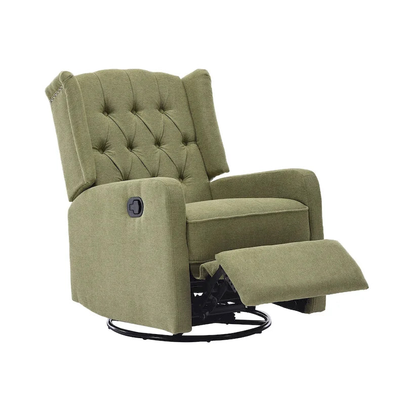 Fauteuil à bascule pivotant à 360 degrés en lin vert olive