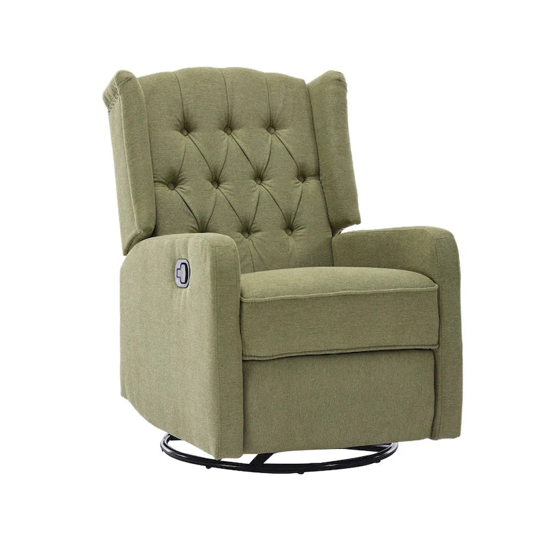 Fauteuil à bascule pivotant à 360 degrés en lin vert olive