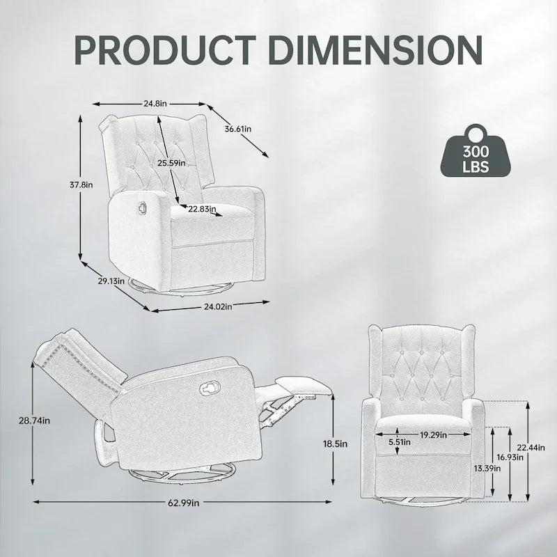 Fauteuil à bascule pivotant à 360 degrés en lin vert olive