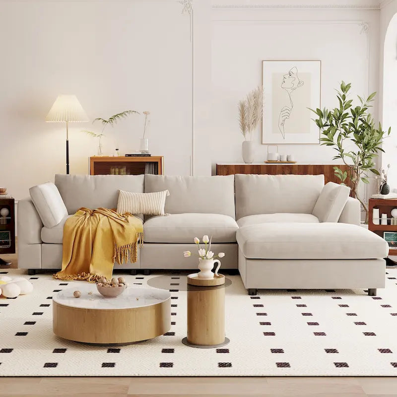 Canapé d'angle quatre places en L beige 113