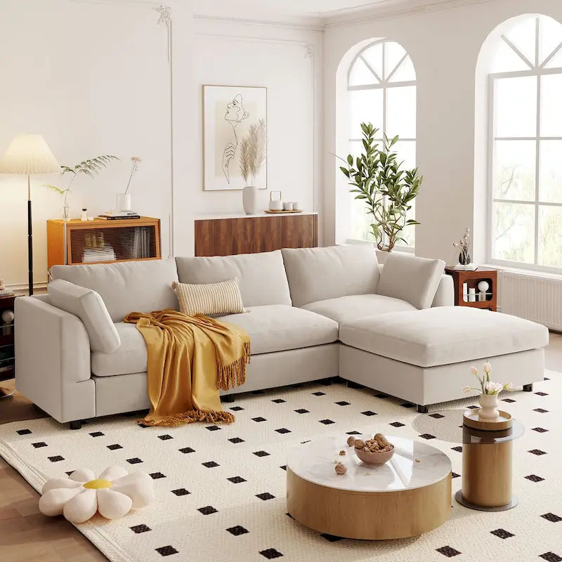 Canapé d'angle quatre places en L beige 113