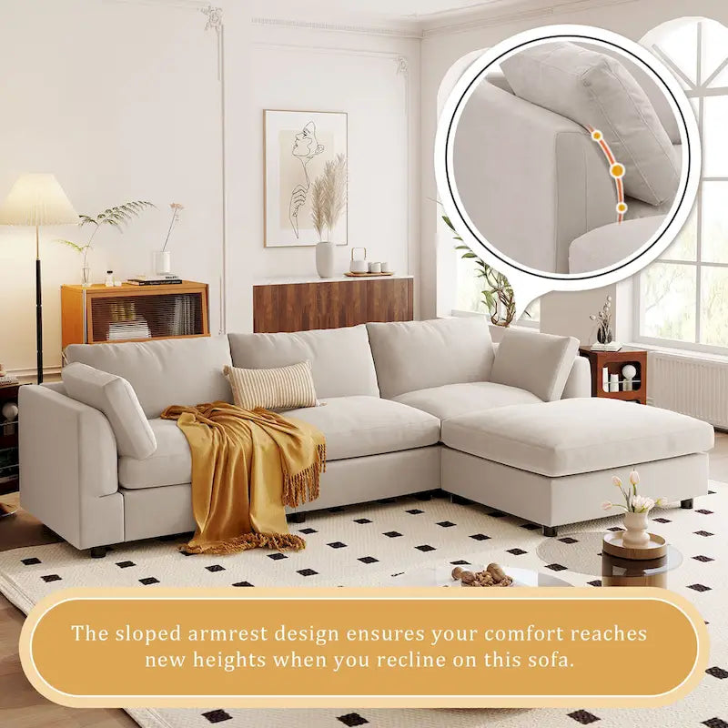 Canapé d'angle quatre places en L beige 113