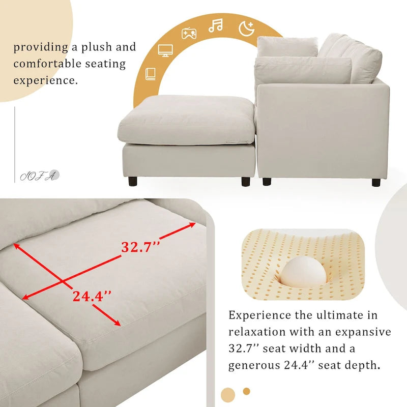 Canapé d'angle quatre places en L beige 113