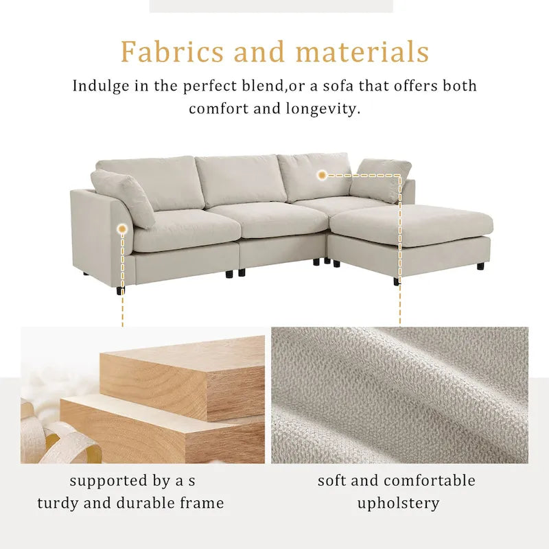 Canapé d'angle quatre places en L beige 113