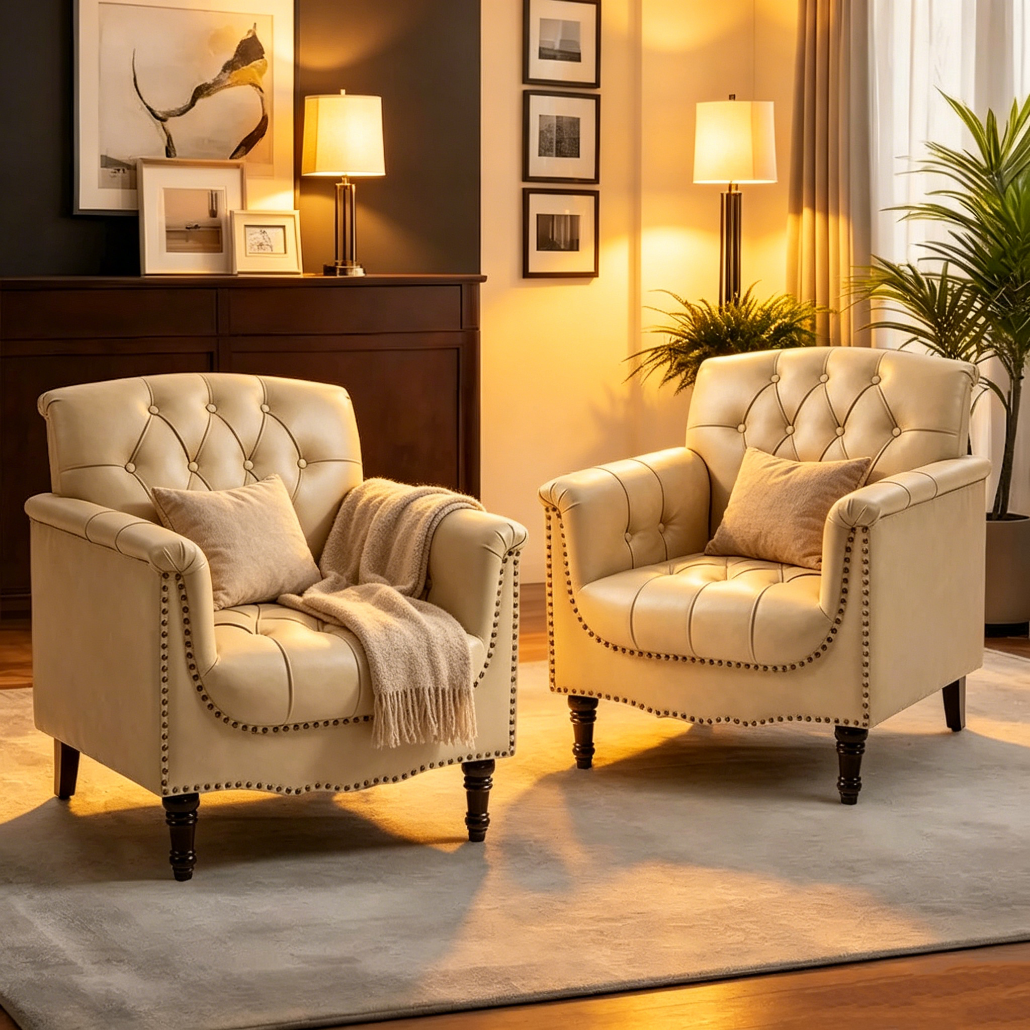 Fauteuil d'appoint capitonné moderne avec clous de tapissier (lot de 2)