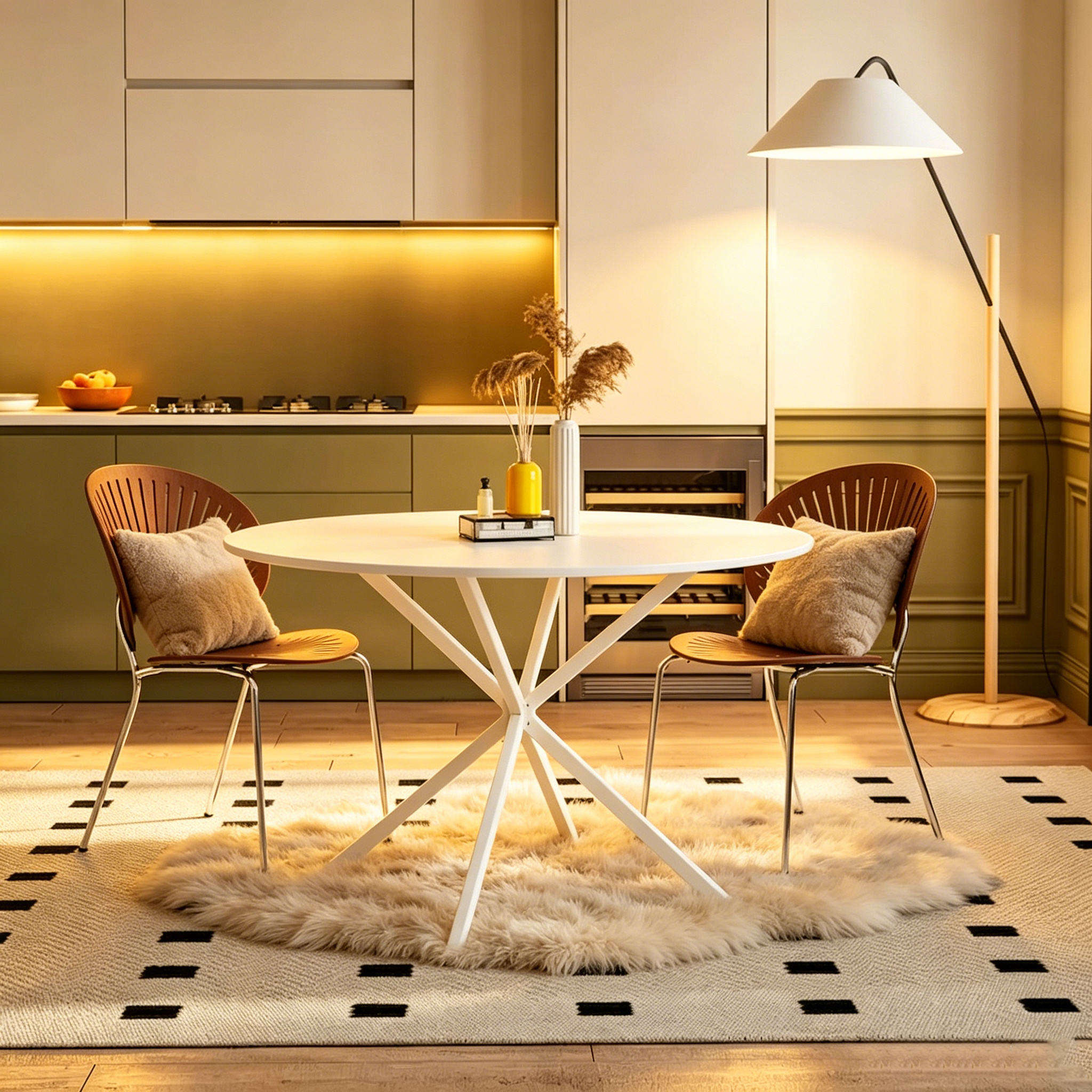 Table à manger ronde à pieds croisés, 47,24 po, style moderne