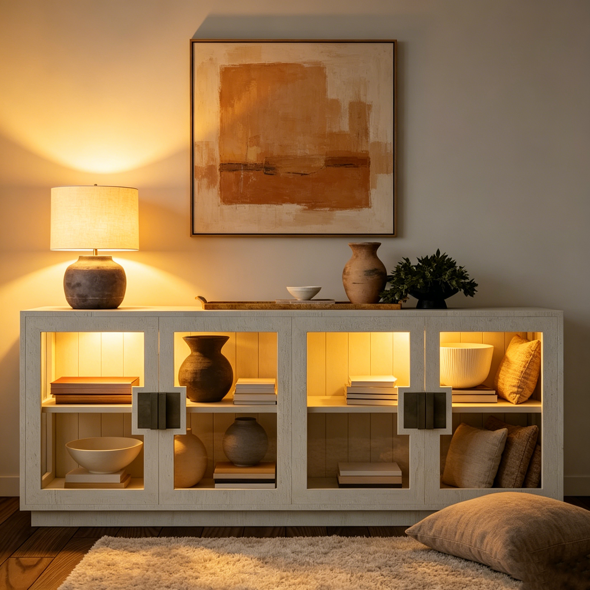 Buffet en pin recyclé et verre