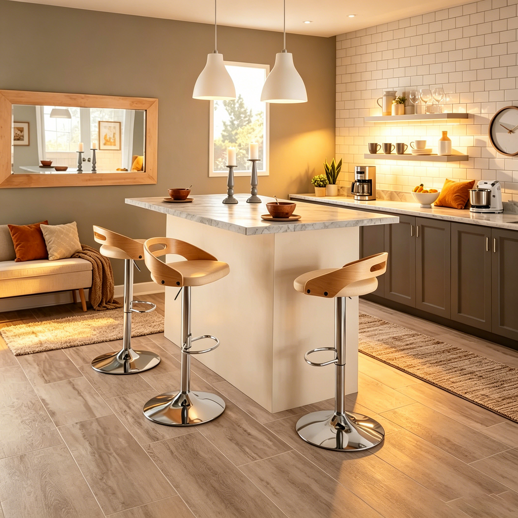 Tabouret de bar réglable avec repose-pieds ovale