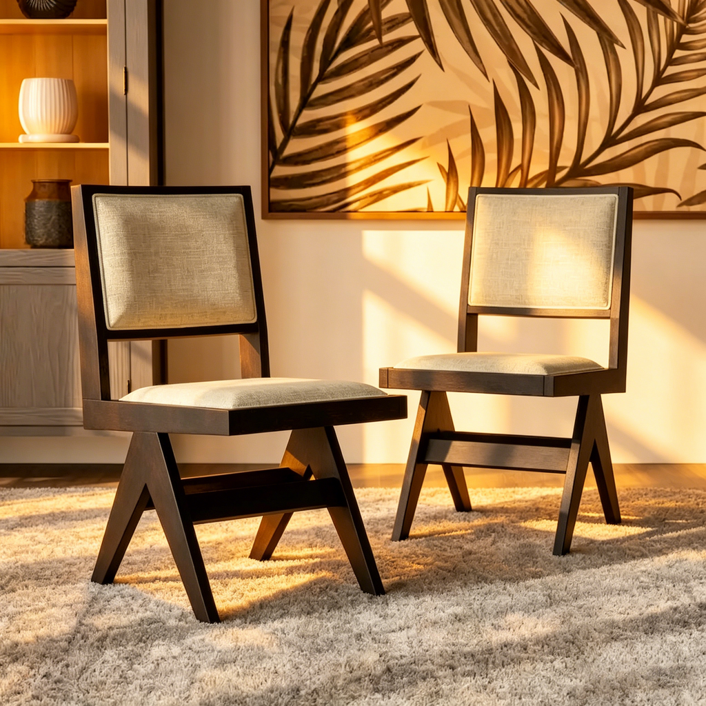 Chaise de salle à manger moderne en tissu rembourré noir