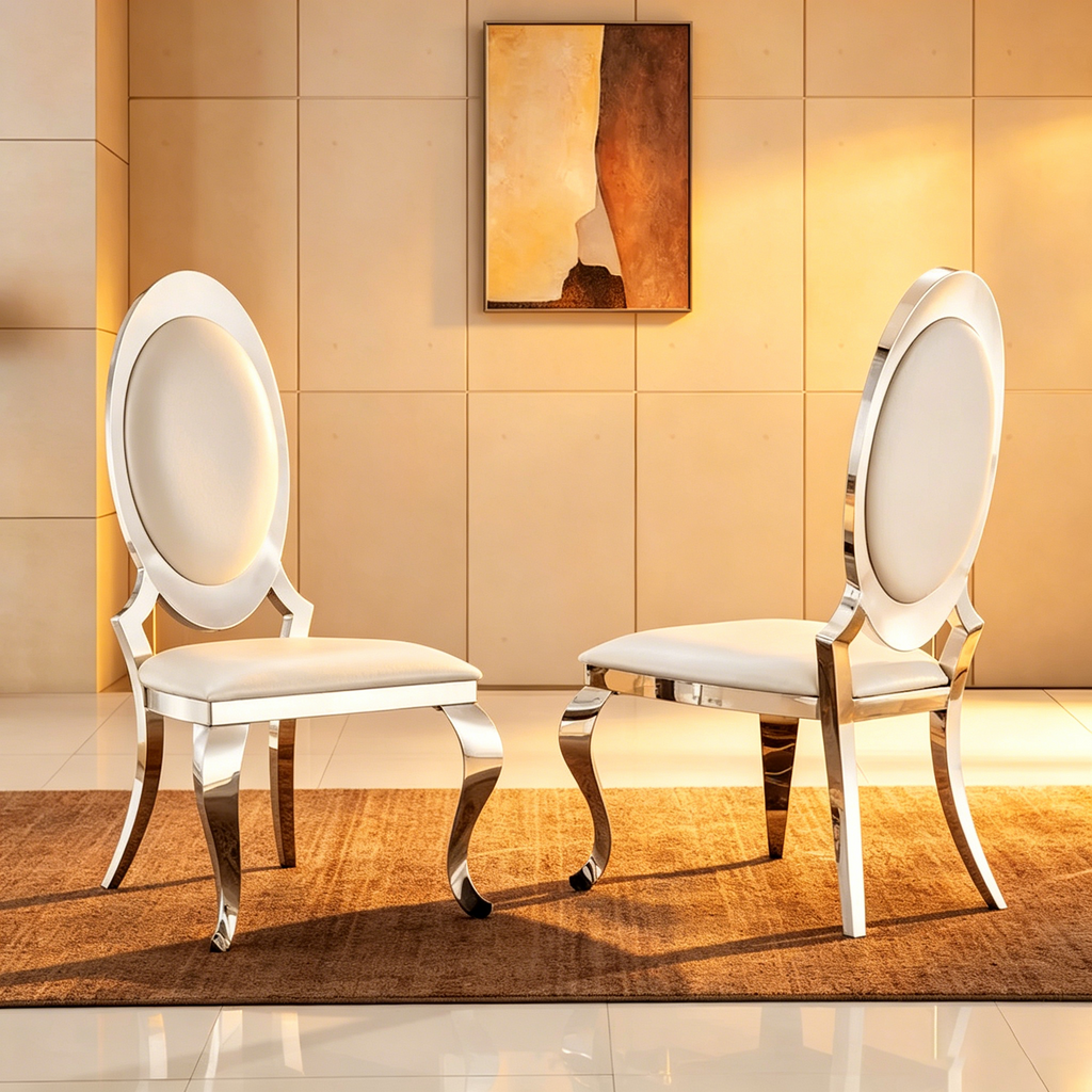 Chaises de salle à manger de luxe en cuir PU blanc