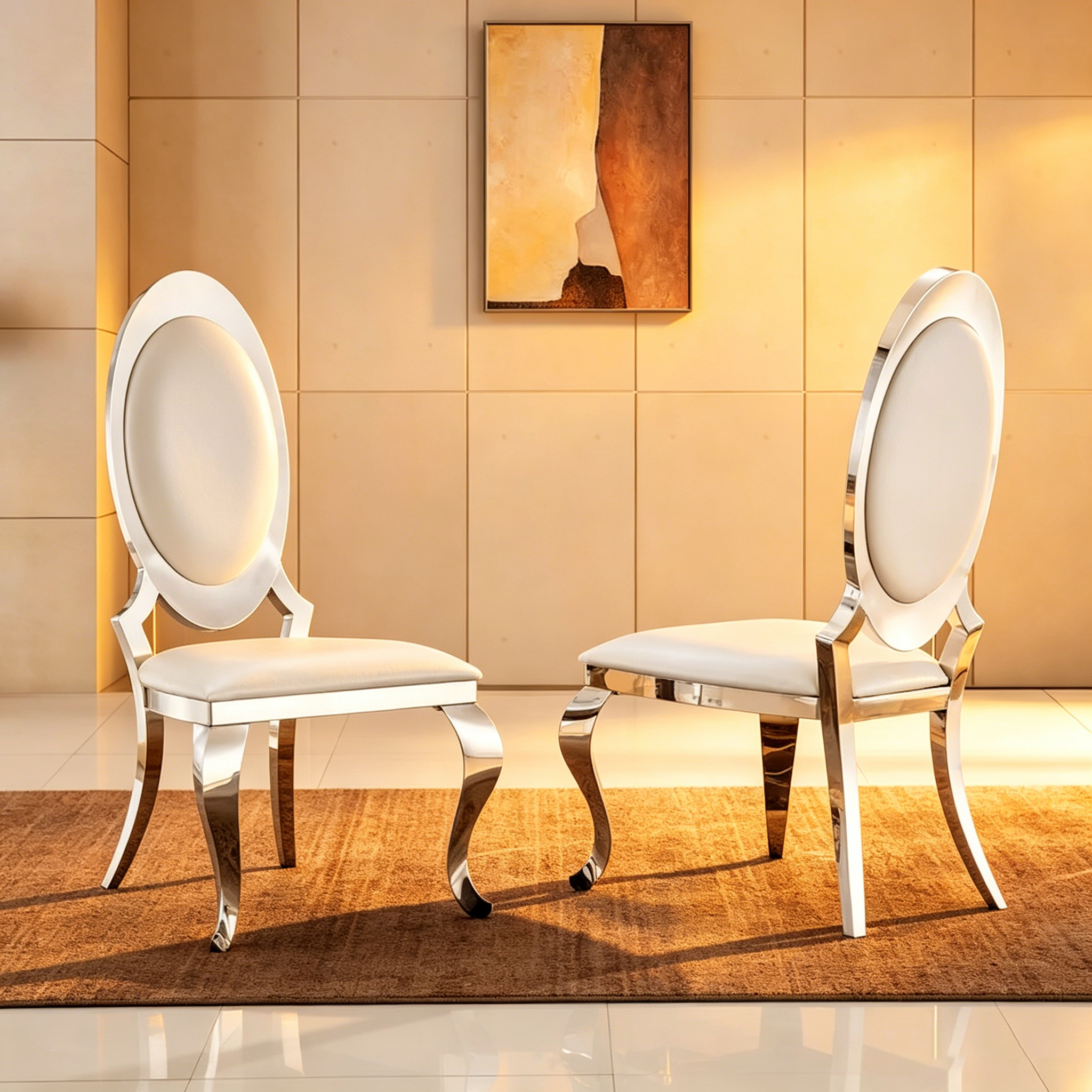Chaises de salle à manger de luxe en cuir PU blanc