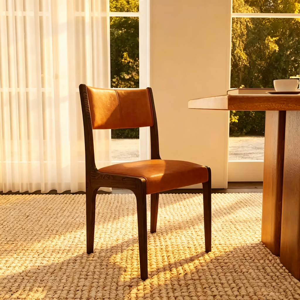 Chaise de salle à manger classique en cuir véritable