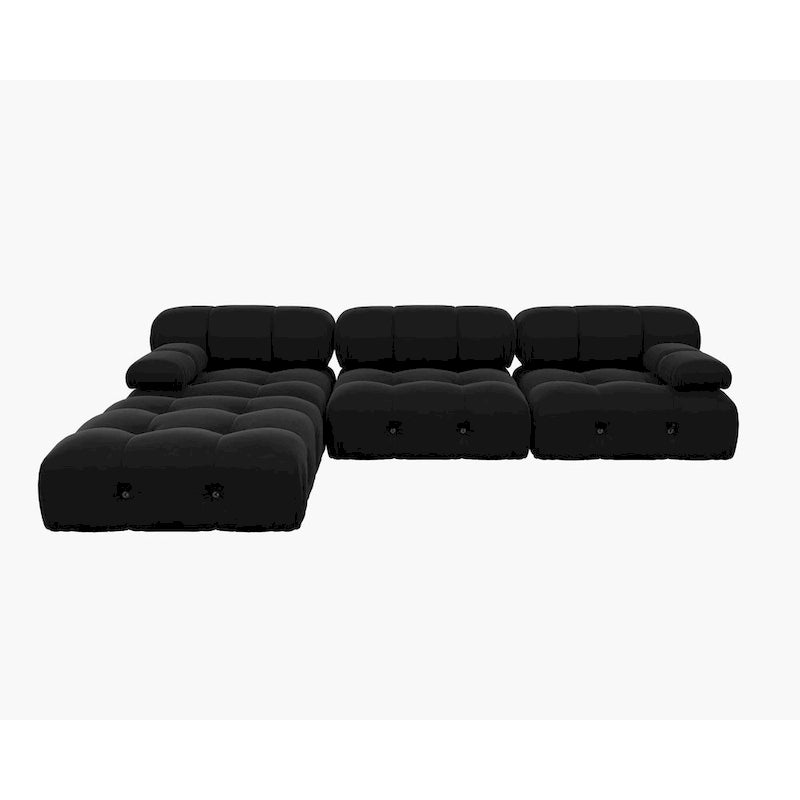 Canapé d'angle minimaliste en velours avec méridienne et pouf