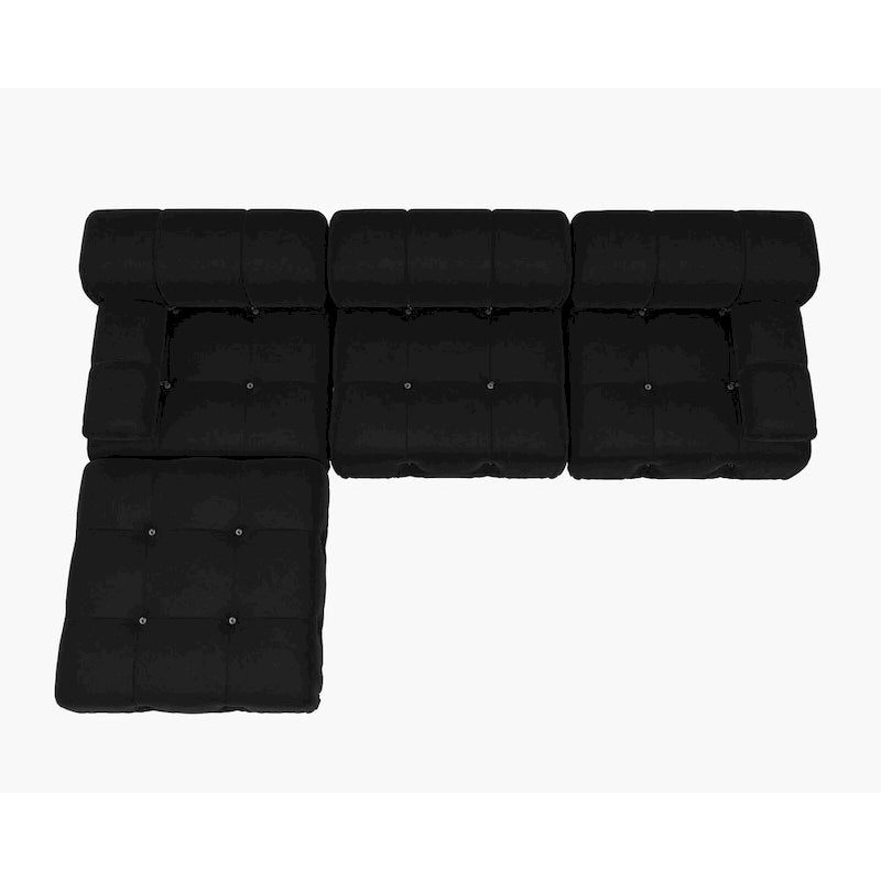 Canapé d'angle minimaliste en velours avec méridienne et pouf