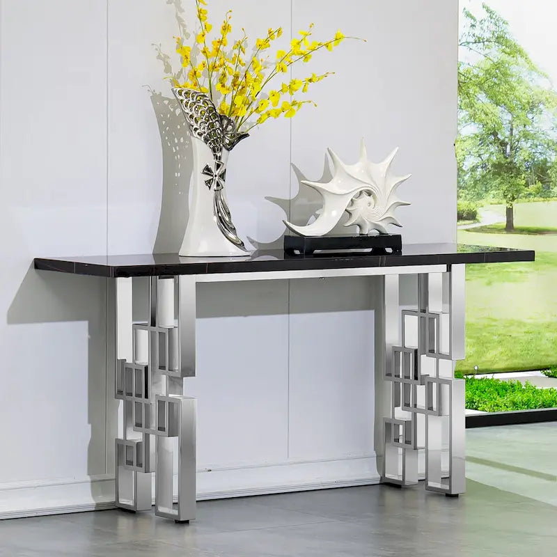 Console moderne/table de canapé avec base en métal miroir