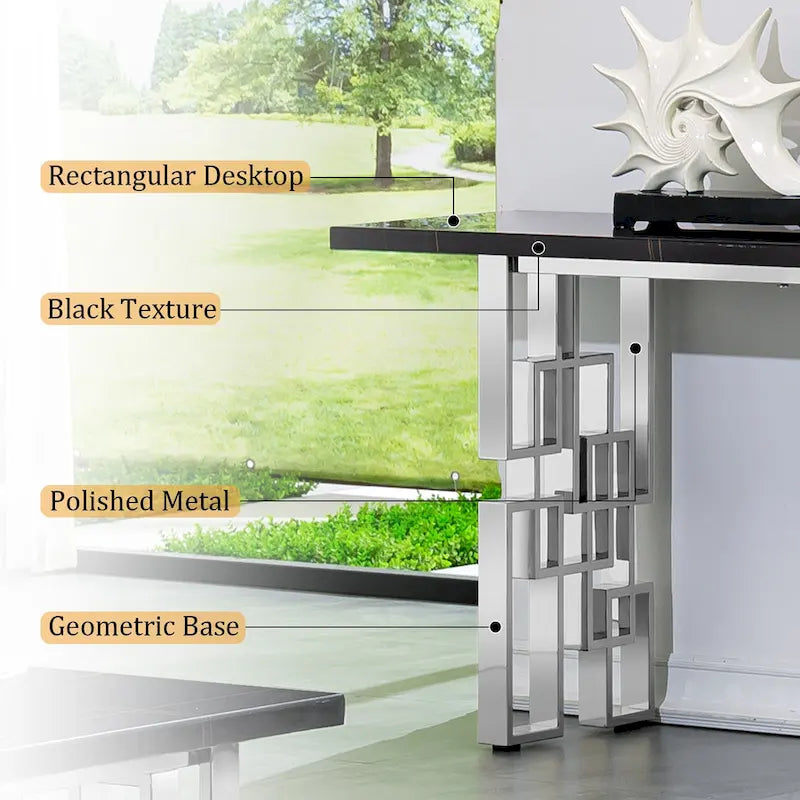 Console moderne/table de canapé avec base en métal miroir